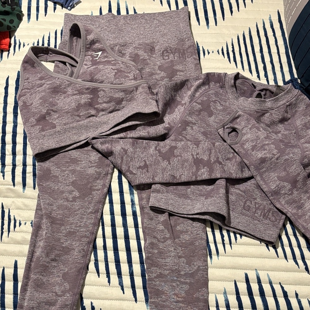 Gymshark Purple Camouflage Three piece set
